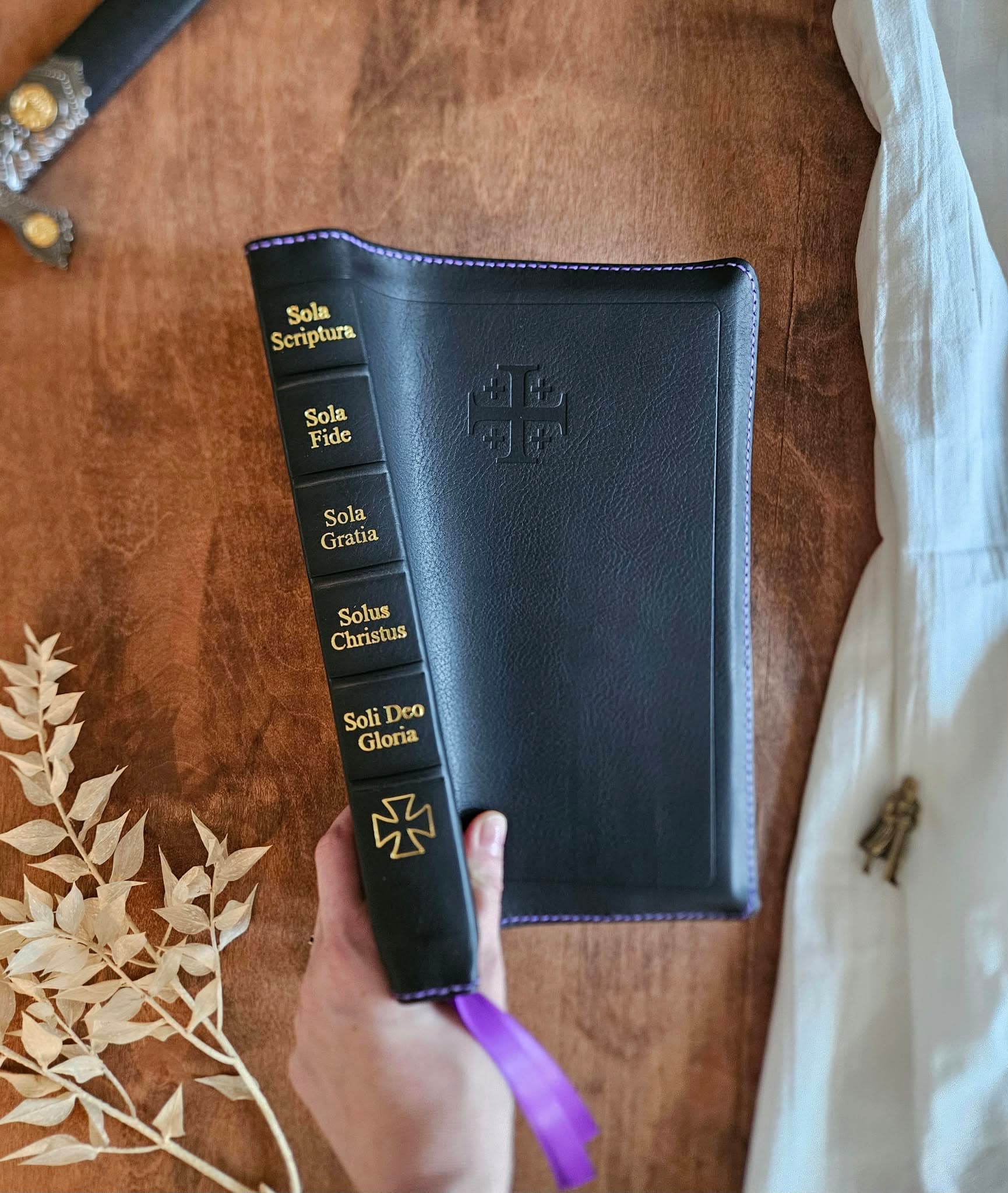 ESV Creeds and Confession Bible Rebind - Black Pebbled Badalassi view 1
