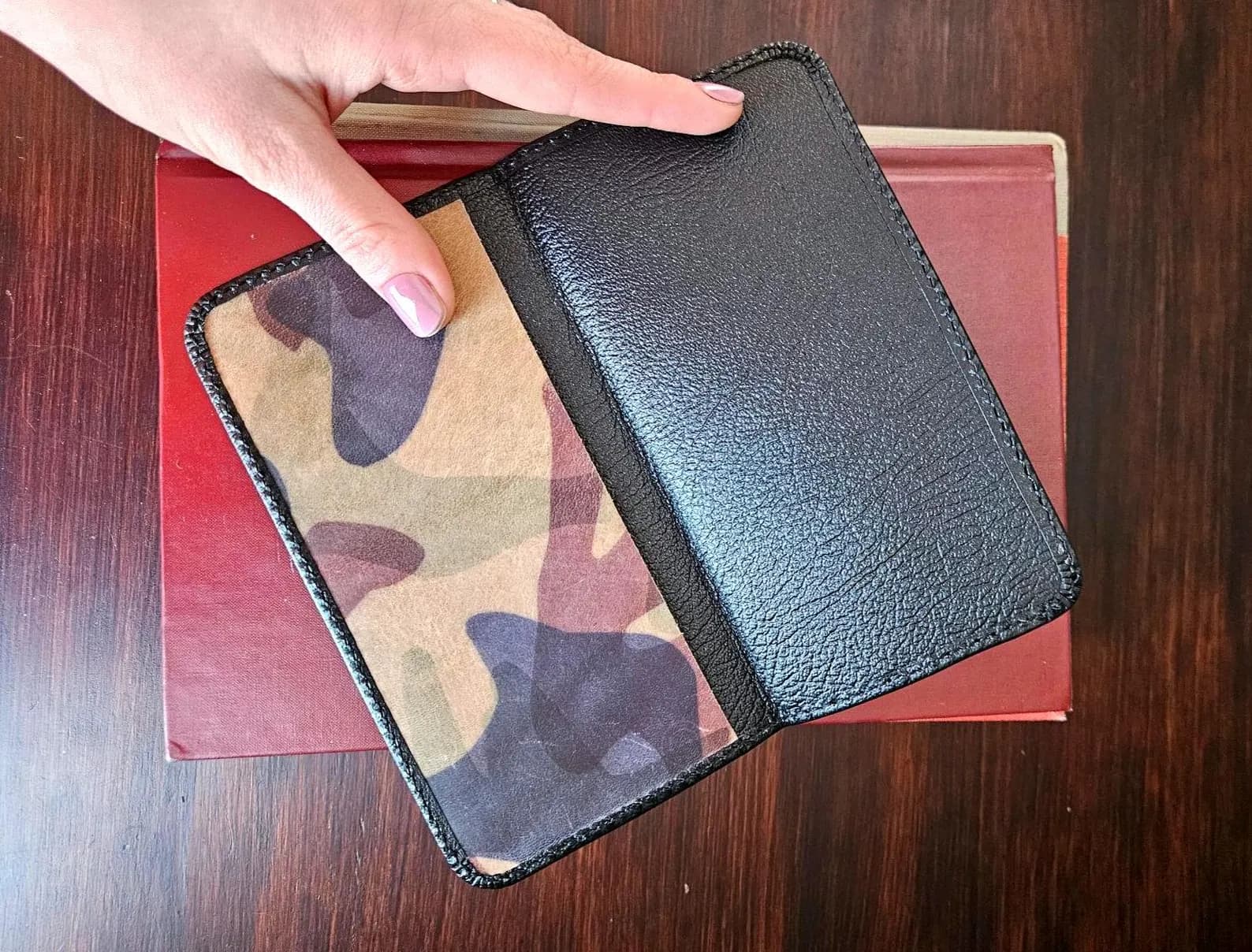 Handmade Black Leather Checkbook Holder view 2