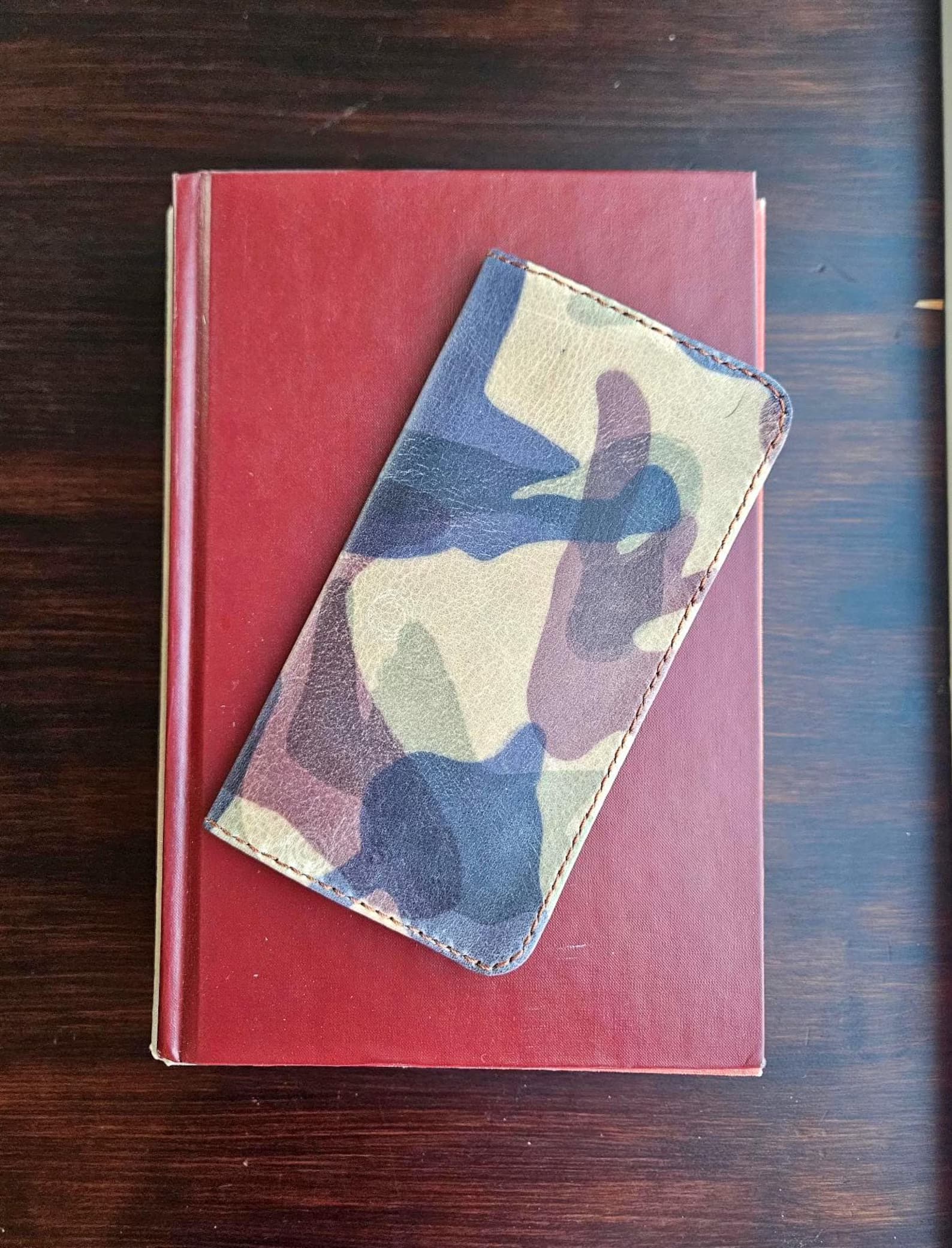 Handmade Camouflage Leather Checkbook Holder view 1