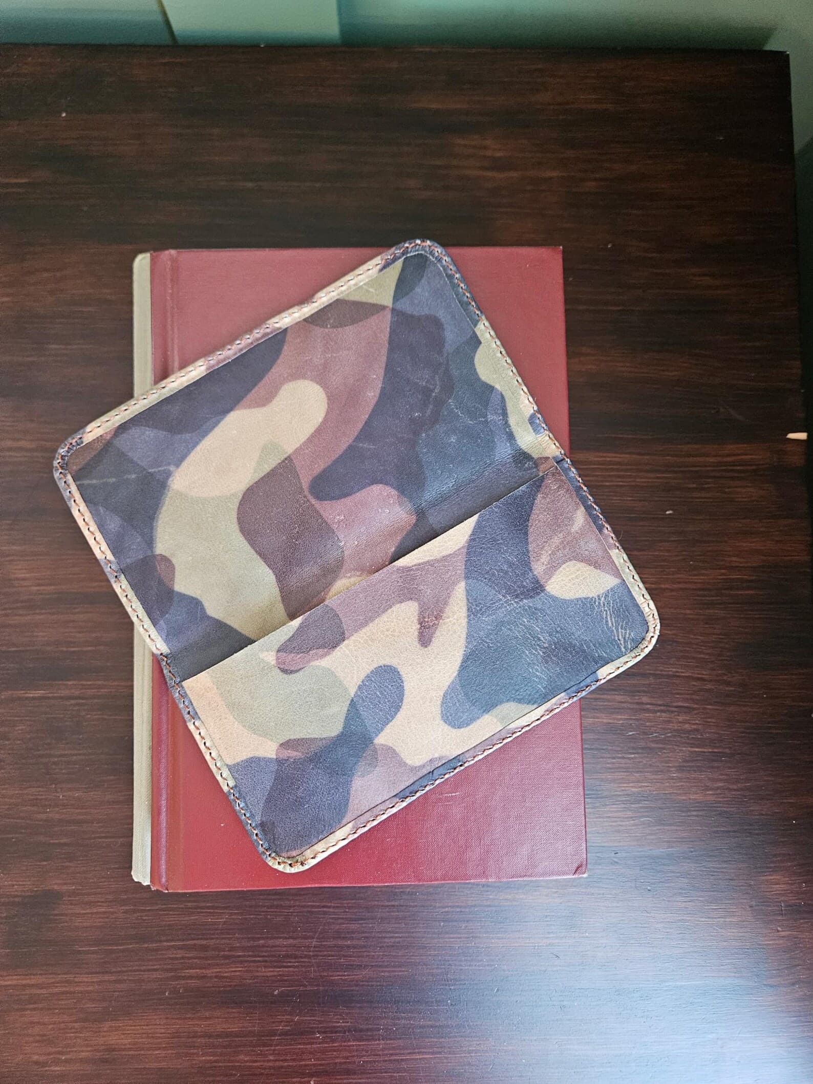 Handmade Camouflage Leather Checkbook Holder view 2