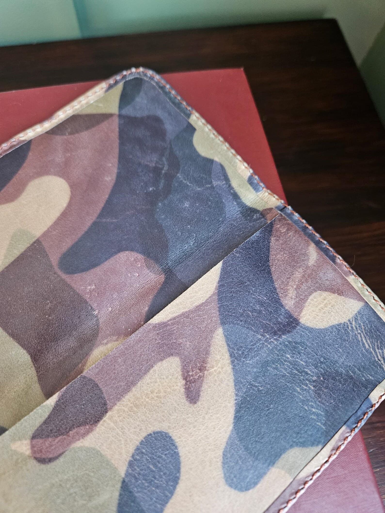 Handmade Camouflage Leather Checkbook Holder view 3